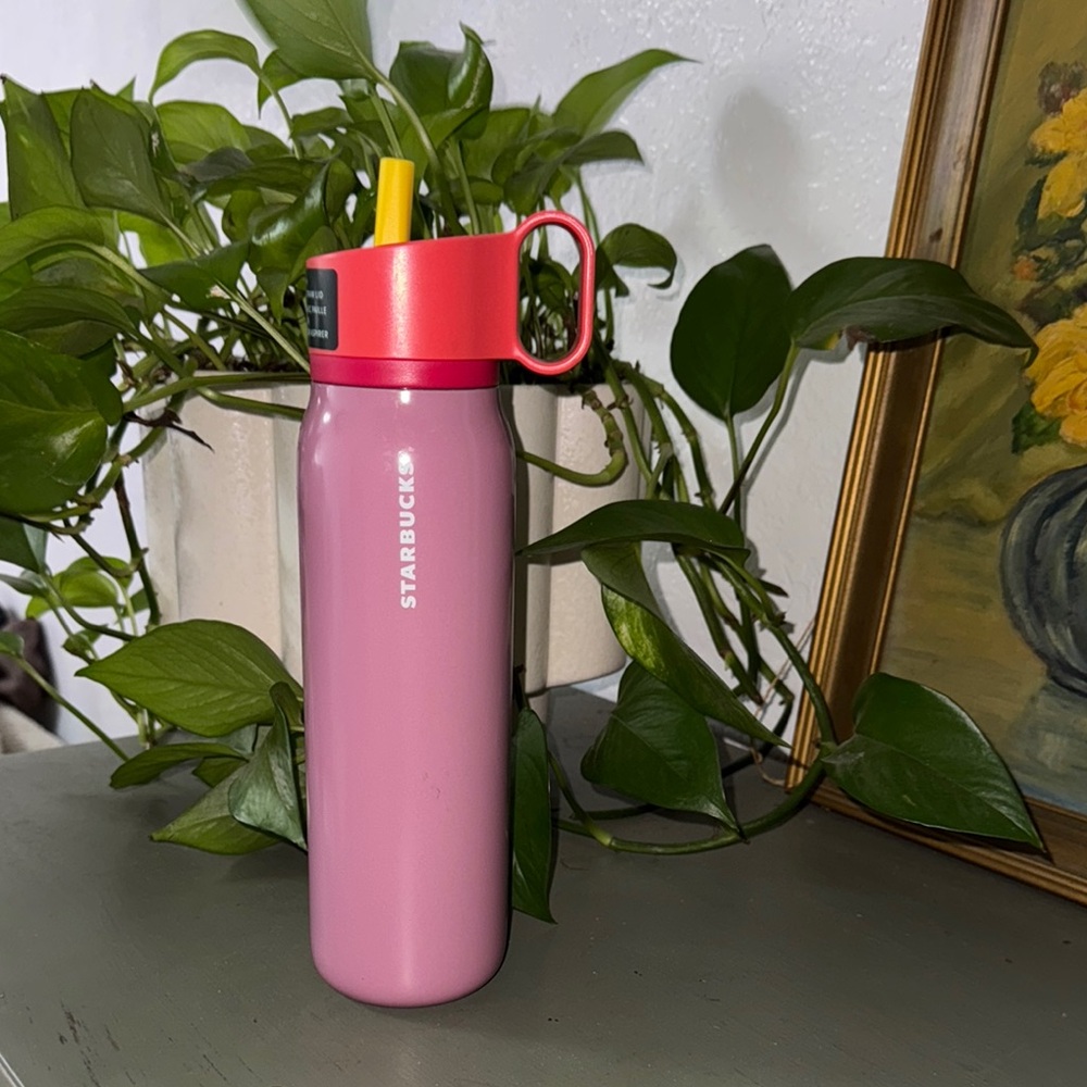 Starbucks Pink Water Bottle with straw & Lid